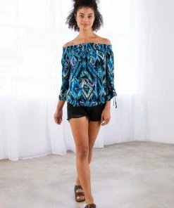 LOVESTITCH Boho Abstract Print Off Shoulder Blouse