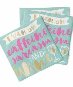 Soiree-sisters Cocktail Napkins | Caffeine Sarcasm + Wine - Foil - 20ct