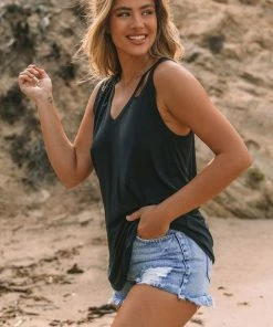 LOVESTITCH Essential V Neck Shoulder Cut Out Tank Top