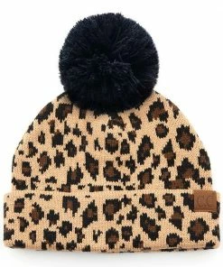 C.C. Leopard Beanie Hat With Pom Pom HOLIDAY APPAREL