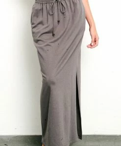 Fabina BRUSHED ORGANIC HEMP Side Slit Maxi Skirt RESORT APPAREL