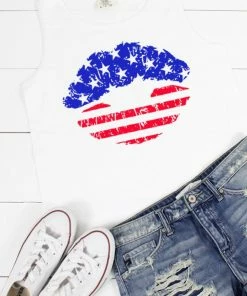 The Market Place Comfort Colors Patriotic Lips Tank RESORT APPAREL