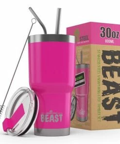 Green Steel 30 Oz Hot Pink Reusable Stainless Steel Double Insulated Tumbler