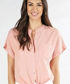LOVESTITCH Classic Tencel Button Down Short Sleeve Top
