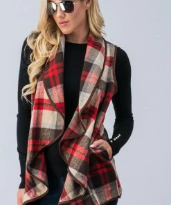 The Market Place Plaid Waterfall Open Vest