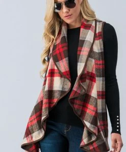 The Market Place Plaid Waterfall Open Vest