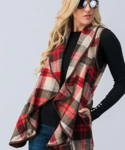 The Market Place Plaid Waterfall Open Vest