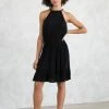 LOVESTITCH RESORT APPAREL Holiday Beaded Halter Neck Mini Dress