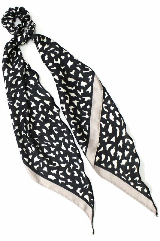 Girly Black Leopard Print Scrunchie With Silk Scarf HAIR 1 Girly Black Leopard Print Scrunchie With Silk Scarf HAIR