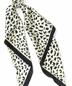 Girly Leopard Print Scrunchie With Silk Scarf - White & Black