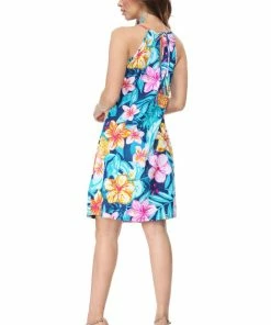 Aryeh Olivia Halter Dress Navy Floral Skirts & Dresses