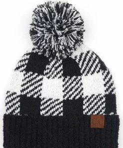 C.C. CC Buffalo Check Jacquard Kit Hat With Knit Pom