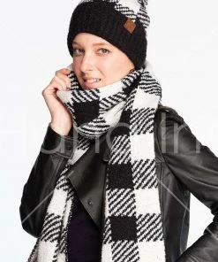 C.C. CC Buffalo Check Jacquard Kit Hat With Knit Pom
