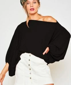 Vine & Love BOAT NECK BALLOON SLEEVES KNIT TOP
