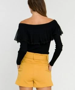 English Factory HOLIDAY APPAREL Lace Ruffle Off-The-Shoulder Top