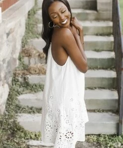 LOVESTITCH Embroidered Racerback Eyelet Border Mini Dress Skirts & Dresses