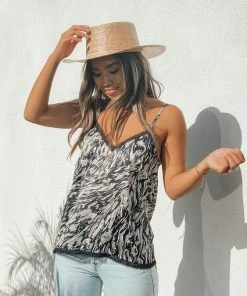 LOVESTITCH RESORT APPAREL Abstract Print Silky Spaghetti Strap Cami