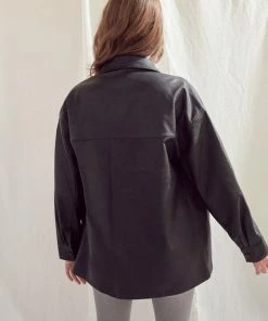 KanCan Phoebe Oversized Faux Leather Shirt Jacket