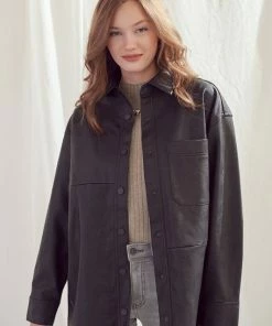 KanCan Phoebe Oversized Faux Leather Shirt Jacket