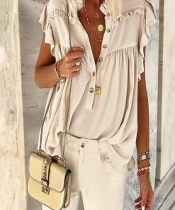 Cezele Ruffle Button Down Top Tops