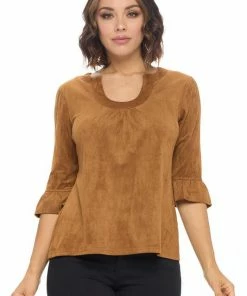 Aryeh Faux Suede Ruffle Sleeve Top Tops