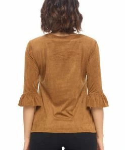 Aryeh Faux Suede Ruffle Sleeve Top Tops