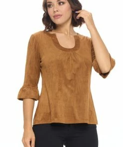 Aryeh Faux Suede Ruffle Sleeve Top Tops