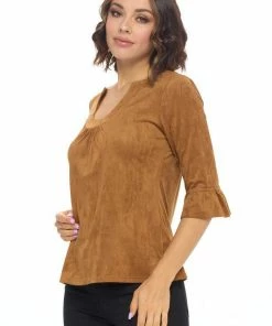 Aryeh Faux Suede Ruffle Sleeve Top Tops