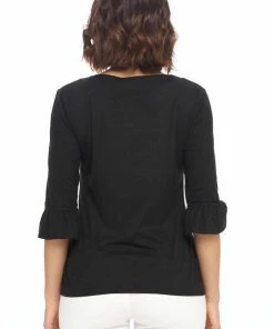 Aryeh Faux Suede Ruffle Sleeve Top