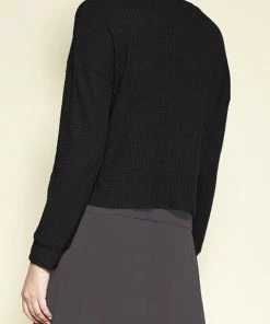 Studio Ko Waffle Crop Sweater - Black RESORT APPAREL