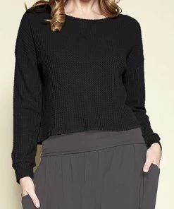 Studio Ko Waffle Crop Sweater - Black RESORT APPAREL