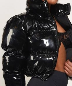 The Market Place HOLIDAY APPAREL Shiny Puffer Crop Jacket