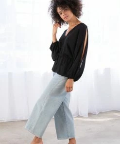 LOVESTITCH Sheer Bohemian Long Sleeve V Neck Blouse