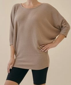 Studio Ko RESORT APPAREL Waffle Sweater Side Drape Dolman Tunic