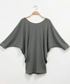 Studio Ko Waffle Sweater Side Drape Dolman Tunic