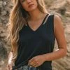 LOVESTITCH Essential V Neck Shoulder Cut Out Tank Top