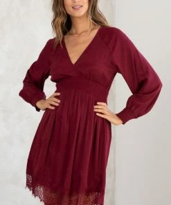 LOVESTITCH Holiday Lace Detail Long Sleeve Mini Dress