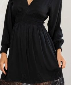 LOVESTITCH Holiday Lace Detail Long Sleeve Mini Dress