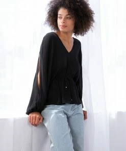 LOVESTITCH Sheer Bohemian Long Sleeve V Neck Blouse