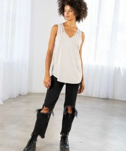 LOVESTITCH RESORT APPAREL Essential V Neck Shoulder Cut Out Tank Top