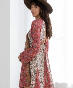 LOVESTITCH Vintage Bohemian Floral Bell Sleeve Mini Dress
