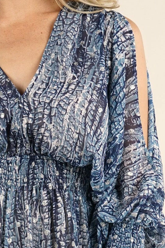 LOVESTITCH Feather Print Split Sleeve Mini Dress 4 LOVESTITCH Feather Print Split Sleeve Mini Dress