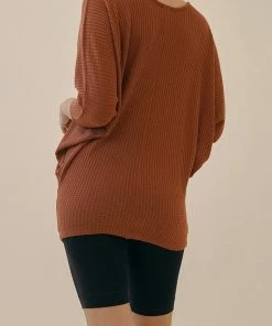 Studio Ko Waffle Sweater Side Drape Dolman Tunic