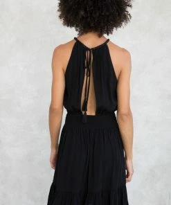 LOVESTITCH RESORT APPAREL Holiday Beaded Halter Neck Mini Dress