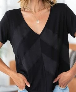 LOVESTITCH Tops Chic Mixed Media V Neck Tee