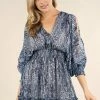 LOVESTITCH Feather Print Split Sleeve Mini Dress