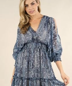 LOVESTITCH Feather Print Split Sleeve Mini Dress