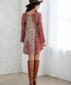 LOVESTITCH Vintage Bohemian Floral Bell Sleeve Mini Dress