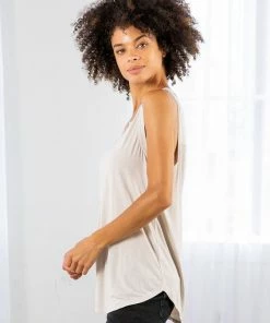 LOVESTITCH RESORT APPAREL Essential V Neck Shoulder Cut Out Tank Top