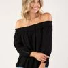 LOVESTITCH Off Shoulder Lattice Trim Top Tops